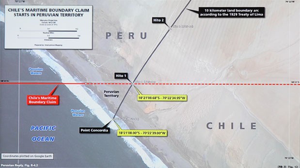 Mapas analizados en la Corte Internacional. (Foto: Juan Ponce / El Comercio)