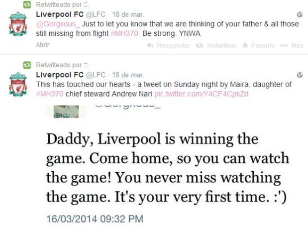 El Liverpool respondió a un 'tuit' de Maira