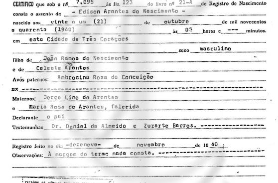 Pelé cumple 74 años: el gran error en su partida de nacimiento ... Pelé cumple 74 años: el gran error en su partida de nacimiento ...