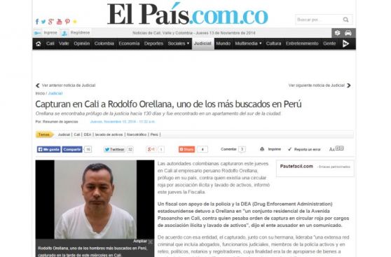 Rodolfo Orellana: así informaron en Colombia sobre su captura