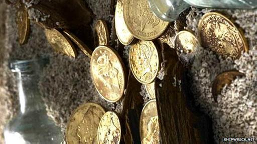 Monedas de oro encontradas por el Oddisey Explorer.