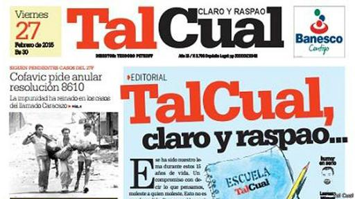 La portada de la última edición diaria de Tal Cual.