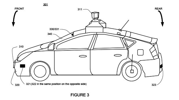 Imagen que grafica el sistema patentado de Google que identifica posibles riesgos para la conducción del vehículo. (Foto: Google Patents)