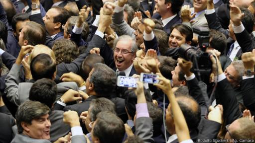 Momento de festejo: Cunha fue electo líder de los Diputados brasileños este año, contra la voluntad del gobernante Partido de los Trabajadores (PT).