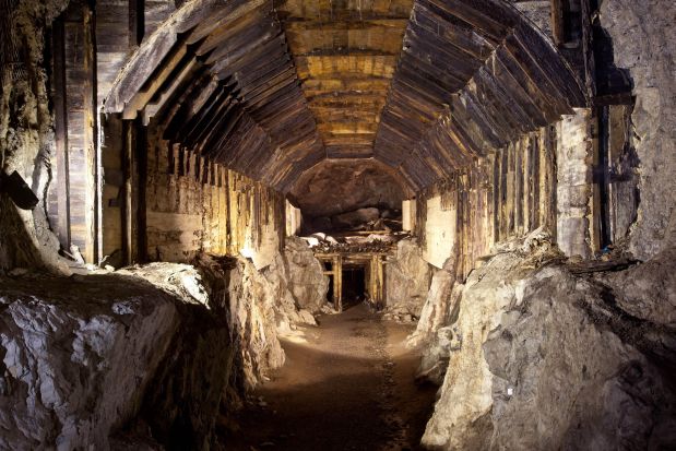FILE - This file photo from March.2012, shows a part of a subterranean system built by Nazi Germany in what is today Gluszyca-Osowka, Poland. According to Polish lore, a Nazi train loaded with gold,  and weapons vanished into a mountain at the end of World War II, as the Germans fled the Soviet advance. Now two men claim they know the location of the mystery train and are demanding 10 percent of its value in exchange for revealing its location. (AP Photo,str)