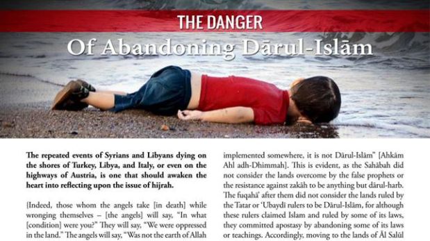 La foto de Aylan Kurdi en Dabiq, la revista del Estado Islámico.