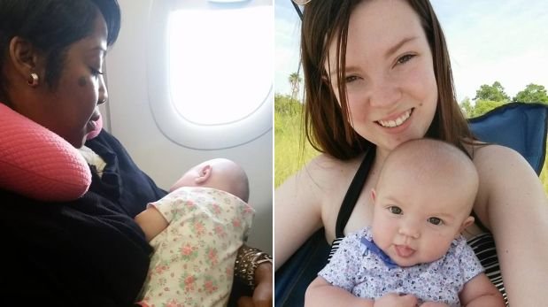 Su bebé no paraba de llorar en avión y extraña pudo calmarla