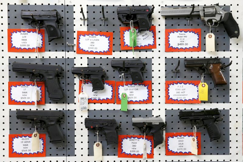 Guns for sale are displayed in Roseburg Gun Shop in Roseburg, Oregon, United States, October 3, 2015. Christopher Harper-Mercer, the gunman slain by police after he killed his English professor and eight others at an Oregon college, was once turned away from a firearms academy by an instructor who recalled finding him 