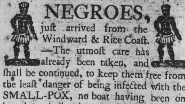 Esclavos a la venta: un aviso en la prensa de la época anuncia la llegada de barcos cargados de mano de obra gratis para las colonias. (Archivo: BBC)