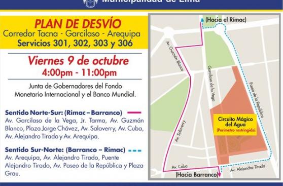 Cumbre del FMI y BM: corredor azul TGA cambia su recorrido