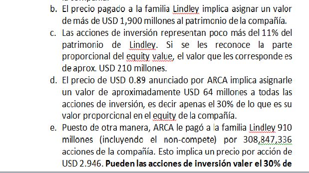 Extracto de la Nota de Prensa de los accionistas de inversión de Corporación Lindley.