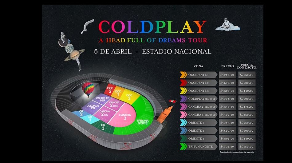 Estos son los precios y ubicaciones para el show de Coldplay en Lima. (Foto: Facebook)