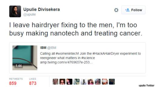“Les dejo a los hombres el problema de arreglar los secadores de pelo. Estoy muy ocupada desarrollando nanotecnología para tratar el cáncer