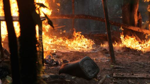 El laboratorio arde luego de que fuera hecho estallar por la policía.