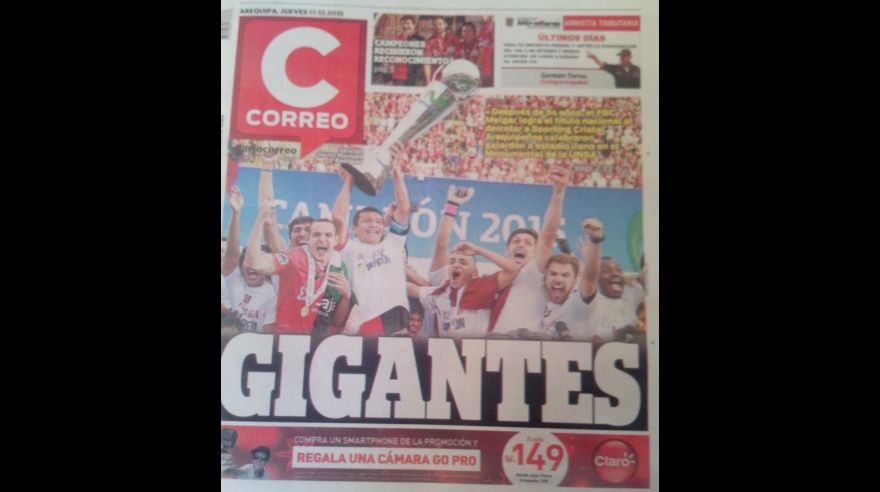 Melgar campeón nacional: las portadas de diarios en Arequipa
