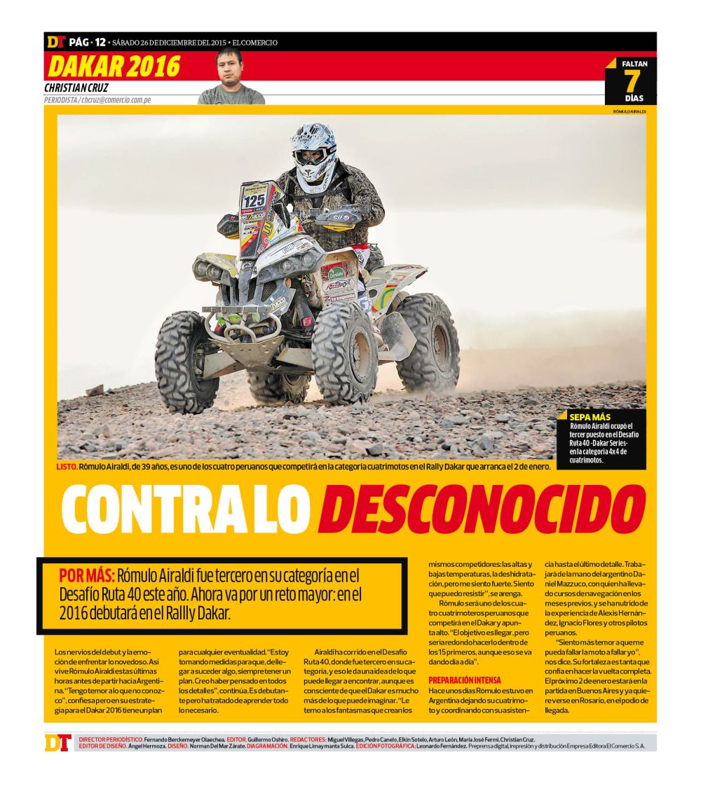 Rómulo Airaldi confía en su experiencia sumada en el Dakar Series. (Foto: Facebook)