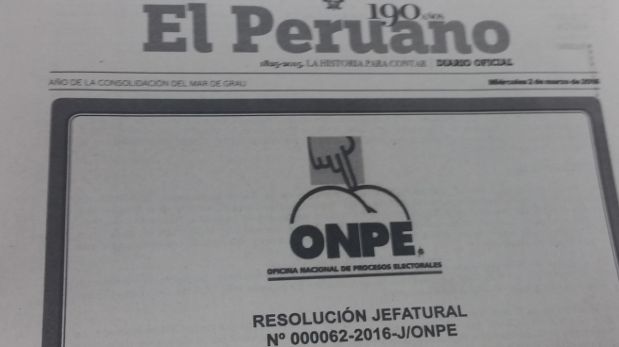 Esta separata especial de la ONPE fue publicada hoy con el diario oficial
