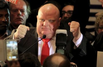 Rob Ford speaks to supporters after being elected as a councillor in the municipal election in Toronto, in this October 27, 2014 file photo.    REUTERS/Fred Thornhill/Files  /Files