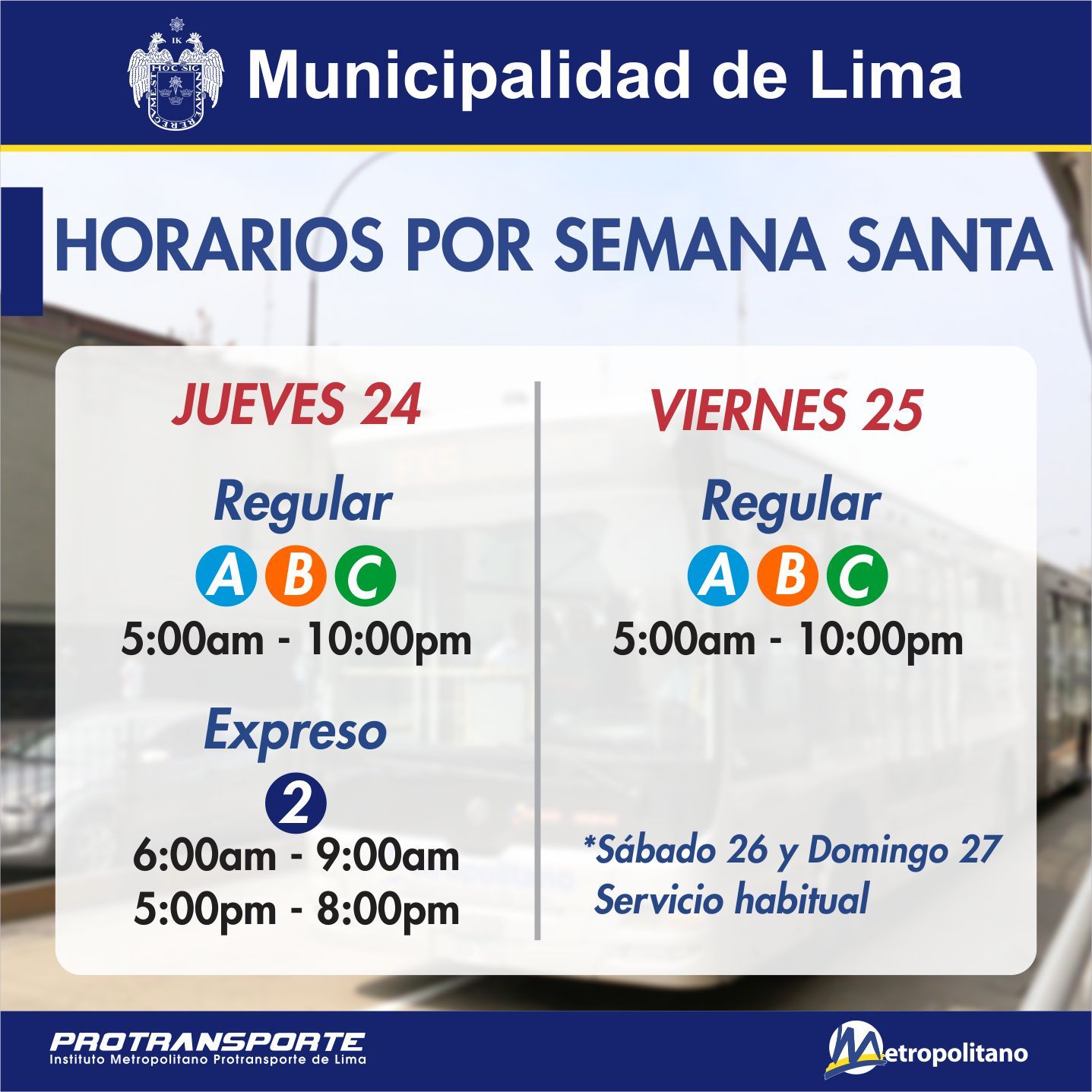 El Metropolitano y los corredores complementarios modificarán sus horarios por Semana Santa. (Archivo El Comercio)