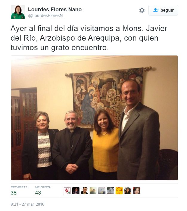 Lourdes Flores se había reunido con el monseñor y arzobispo de Arequipa ese mismo día. (Twitter)
