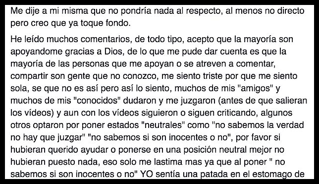 Parte de la carta que Daphne Fernández publicó en su cuenta en Facebook.