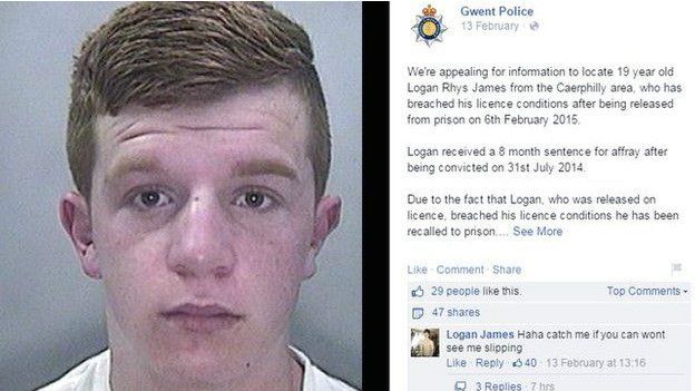 La Policía publicó la foto de Logan James en Facebook solicitando información sobre él y el joven hizo un comentario burlándose. (Foto: Wales News Service)