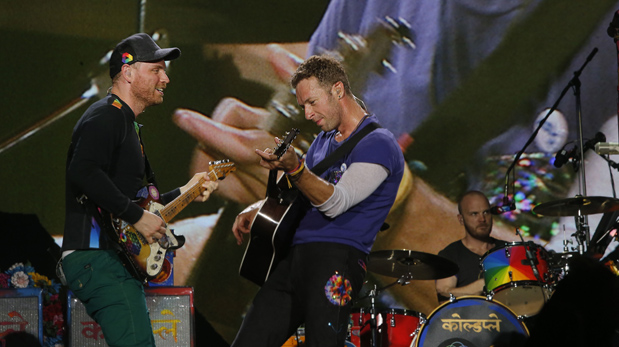 Jon Buckland, Chris Martin y Will Champion de Coldplay. (Foto: Dante Piaggio/ El Comercio)