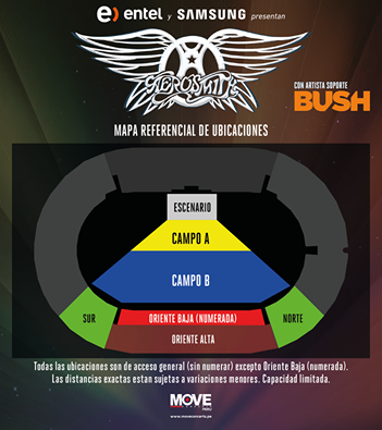 Mapa de ubicaciones para el show de Aerosmith en Lima. (Foto: Difusión)