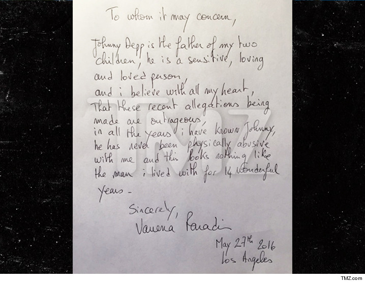 Carta de Vanessa Paradis, ex pareja de Johnny Depp, citada por TMZ.