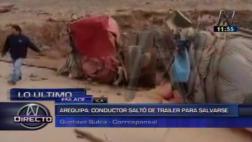 Chofer saltó de tráiler antes de que este chocara con cerro