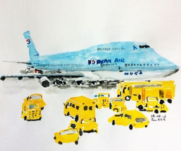 También suele compartir historias personales en sus dibujos en Instagram, como los vuelos de su mujer a Corea. (Foto: Instagram de Chan Jae)