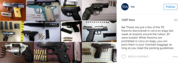 La TSA suele compartir en su cuenta de Instagram las pistolas y otras armas que confisca a pasajeros que tratan de embarcan en distintos vuelos. (Foto: Instagram)