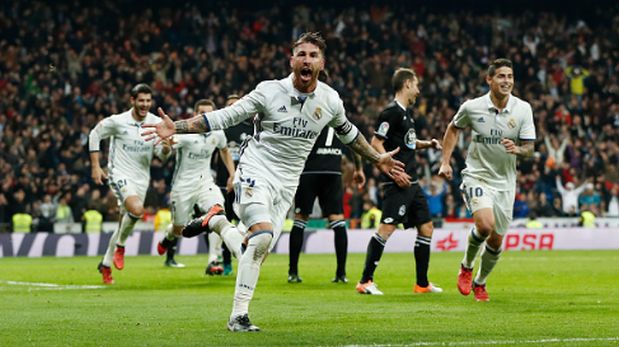 Ramos celebra el tercer gol del Real Madrid sobre la hora. (Foto: Getty)