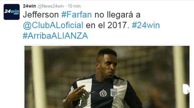 Sponsor de Alianza asegura que Farfán no fichará por íntimos. (Foto: Twitter)