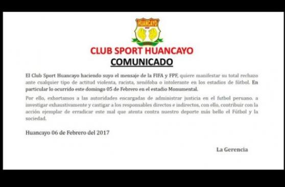Sport Huancayo pide sanción por cantos racistas contra Landauri