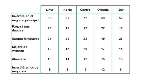 Destino de ganancias de campaña escolar del 2017 por regiones en porcentaje (Fuente: MiBanco)