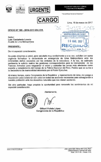 Documento de Gilbert Violeta a Luis Castañeda