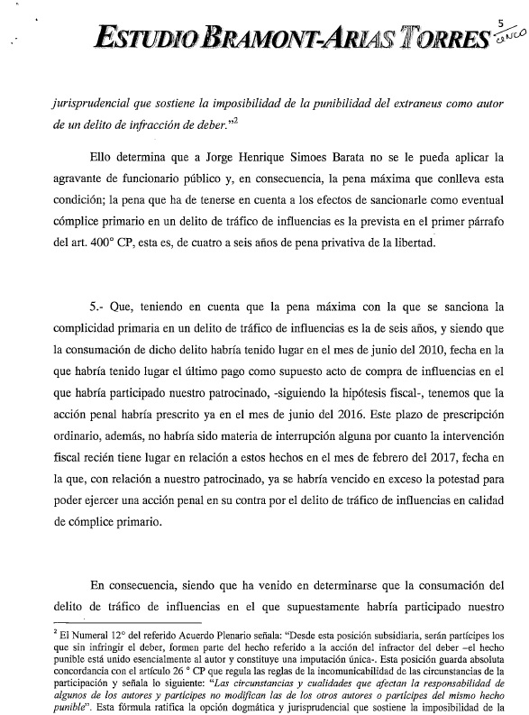 Documento presentado por la defensa de Jorge Barata. (Foto: El Comercio)