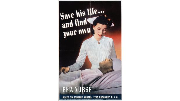 Afiche del gobierno estadounidense para reclutamiento de enfermeras, durante la Segunda Guerra Mundial.