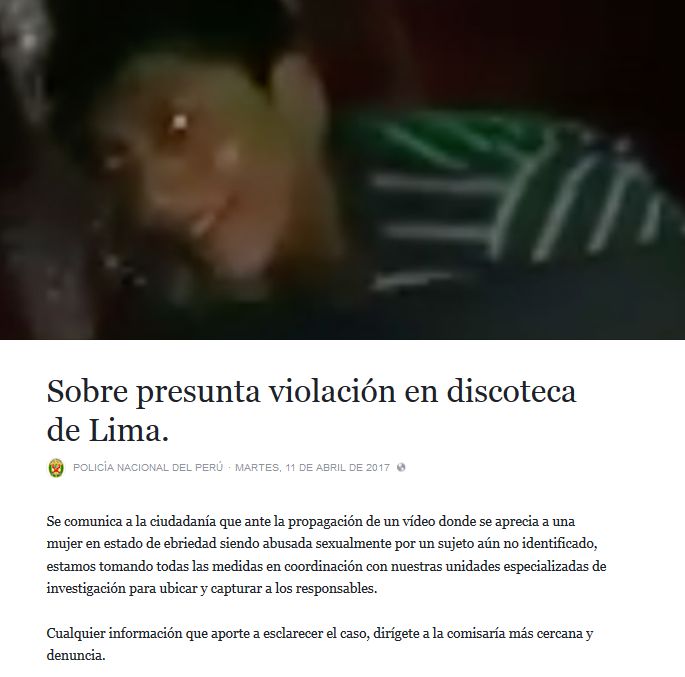 Policía Nacional del Perú se pronunció por caso de violación sexual en discoteca de Lima difundido en Facebook