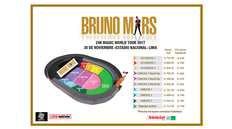 Precios para Bruno Mars en Lima. (Foto: Difusión/ Artes)