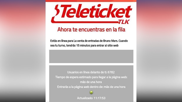 Mensajes que aparecía en la web de Teleticket para la compra de entradas para el show de Bruno Mars en Lima. (Fotos: Captura de pantalla)