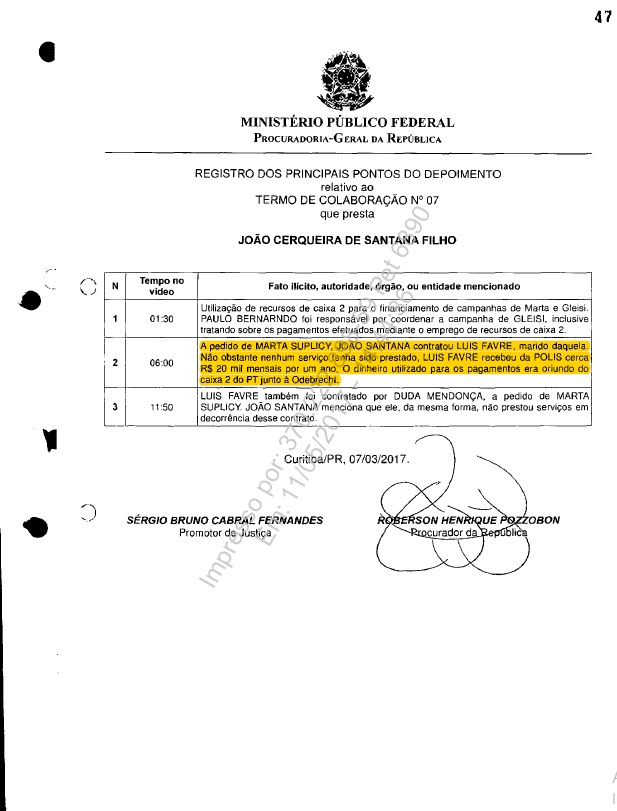 Documentos del acuerdo de colaboración de Joao Santana, homologado por el Tribunal Federal de Brasil. (Captura: El Comercio)