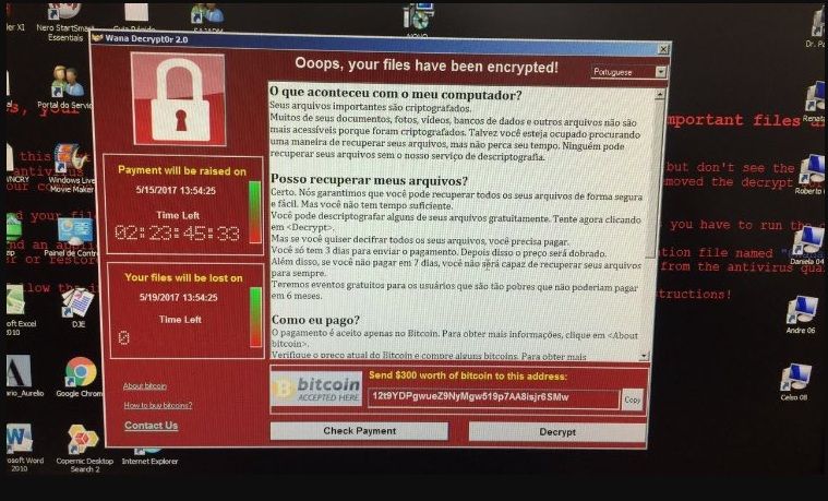 Pantalla de computadora atacada por el ramsonware  WanaCrypt0r, publicada en Twitter. (Foto: @leobragam)