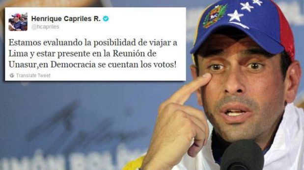 Henrique Capriles evalúa viajar a Lima para reunión de Unasur