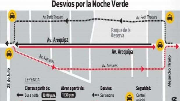 Esta noche se restringe el tránsito en la Av. Arequipa: mira el mapa de desvíos