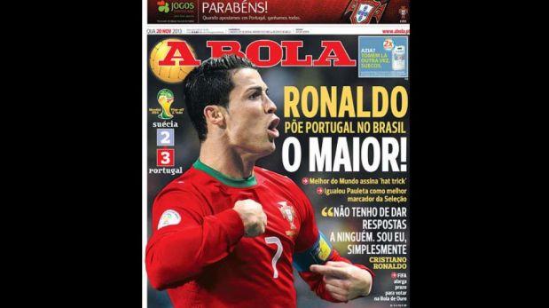 Así tituló la prensa de Portugal sobre el protagonismo de Cristiano en la clasificación de su selección al Mundial [FOTOS]