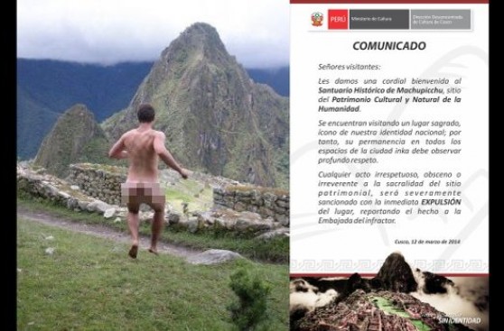 Desnudos en Machu Picchu se sancionarán con expulsión del lugar