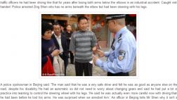 Un conductor sin brazos fue detenido en China