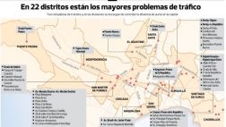 Mapa: los 75 cruces de mayor caos vehicular en horas punta